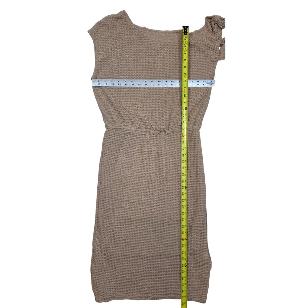 NWT L‎ Cupshe Tan Waffle-Knit Dress w/Shoulder Tie, Cap Sleeve & Skirt-Lining - Picture 7 of 11